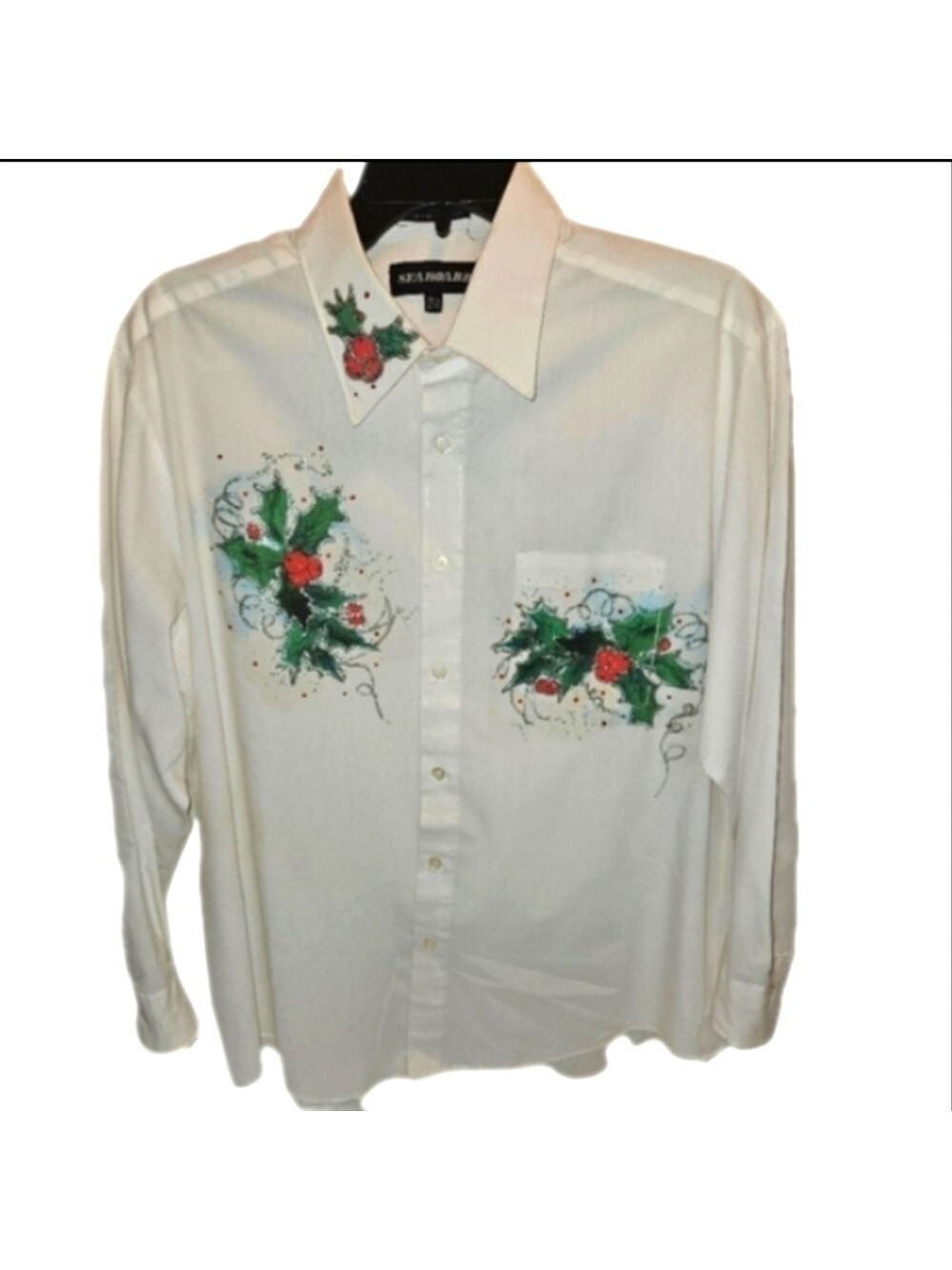 Handmade Holiday Handpainted White Long sleeve Bottoms downShirt green red berry
